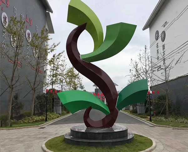 戶(hù)外大型抽象茶葉景觀不銹鋼雕塑定制