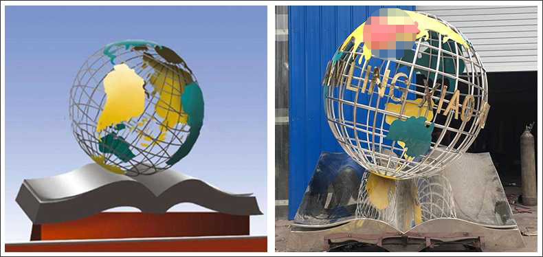 不銹鋼地球，景觀地球雕塑，學校地球儀擺件